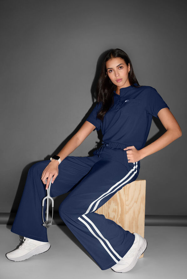 Easy STRETCH Women's Relaxed Fit Wide Leg Scrub Pant - Navy - 2