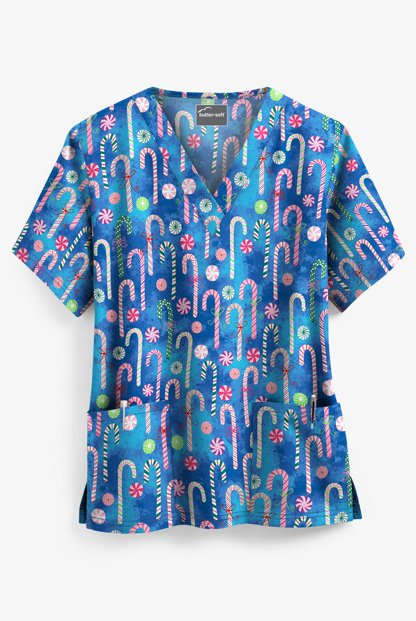 UA Winter Candy Royal Women's 2-Pocket V-Neck Print Scrub Top - null - 1