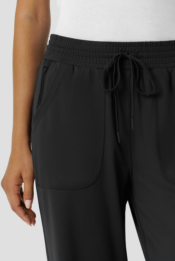Wink Renew Knit Women's 5-Pocket STRETCH Drawstring Wide Leg Scrub Pants - Petite - Black - 4