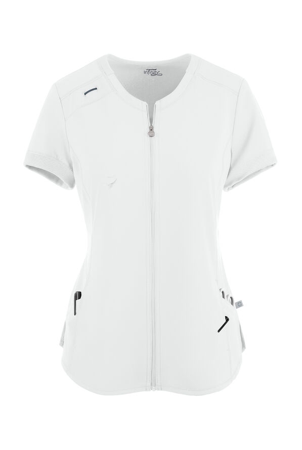 Cherokee Infinity Zip Front Round Neck Scrub Top, Antimicrobial Scrubs