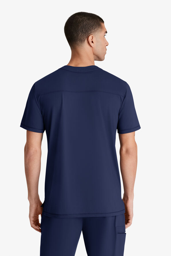 Skechers by Barco Slip-ins Flex Men's 1-Pocket STRETCH Tuck In Zipper Round Neck Scrub Top - Navy - 4