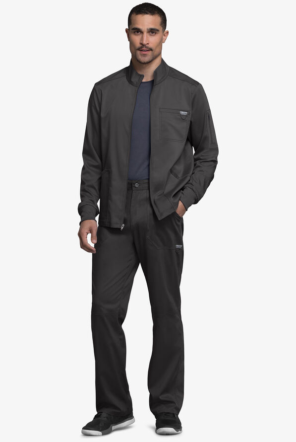 Cherokee Workwear Revolution Men's 5-Pocket STRETCH Zip Front Scrub Jacket - Pewter - 2