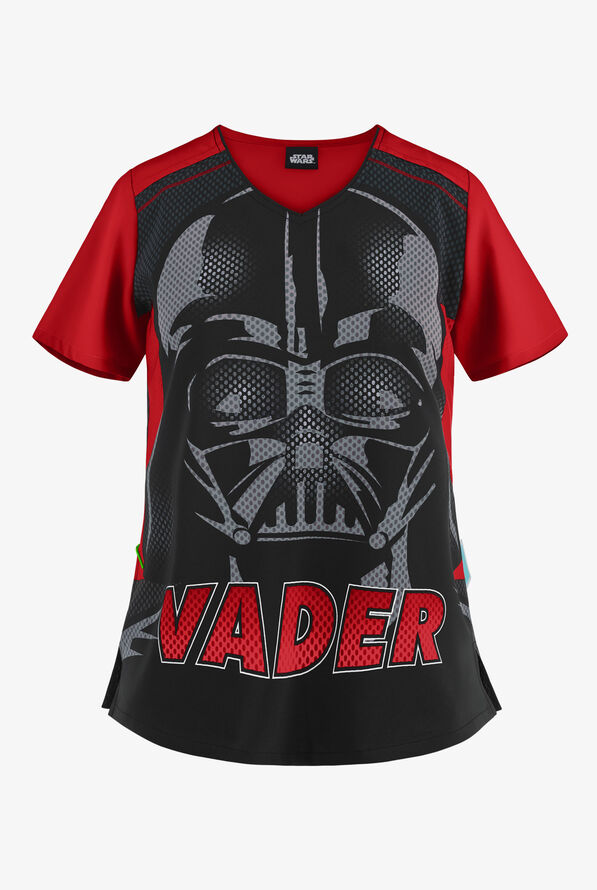 Cherokee Tooniforms Star Wars Vader 77 Women's 2-Pocket V-Neck Print Scrub Top - null - 1