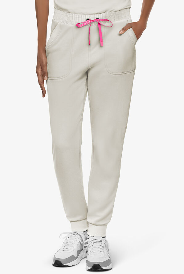 Med Couture Amp Women's 2-Pocket STRETCH Knit Jogger Scrub Pant - Sweet Cream - 1