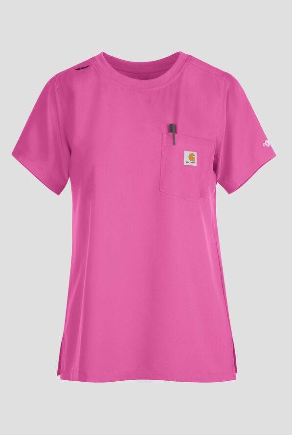 Carhartt Cross-Flex Force Women's 1-Pocket STRETCH Knit Trim Crew Neck Scrub Top - Electric Fuchsia - 1