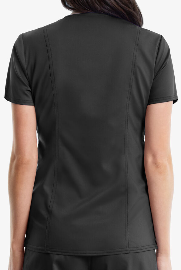 Cherokee Workwear Revolution Women's 2-Pocket STRETCH Maternity Mock Wrap Scrub Top - Black - 2