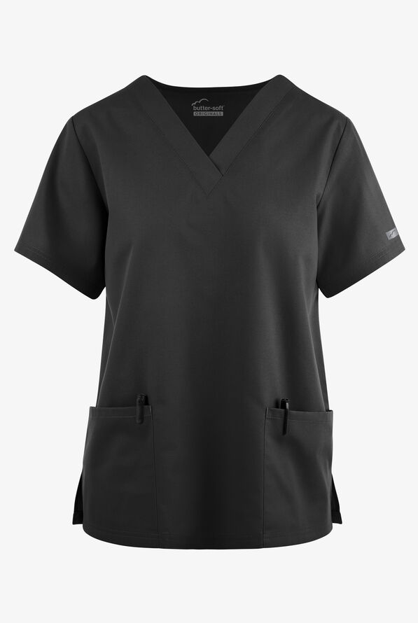 Butter-Soft Originals Women's 2-Pocket V-Neck Scrub Top - Black - 1