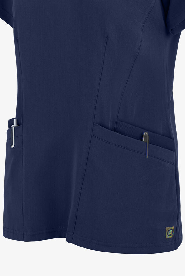 WonderWink Aero Women's 4-Pocket STRETCH Flex Back V-Neck Scrub Top - Navy - 3