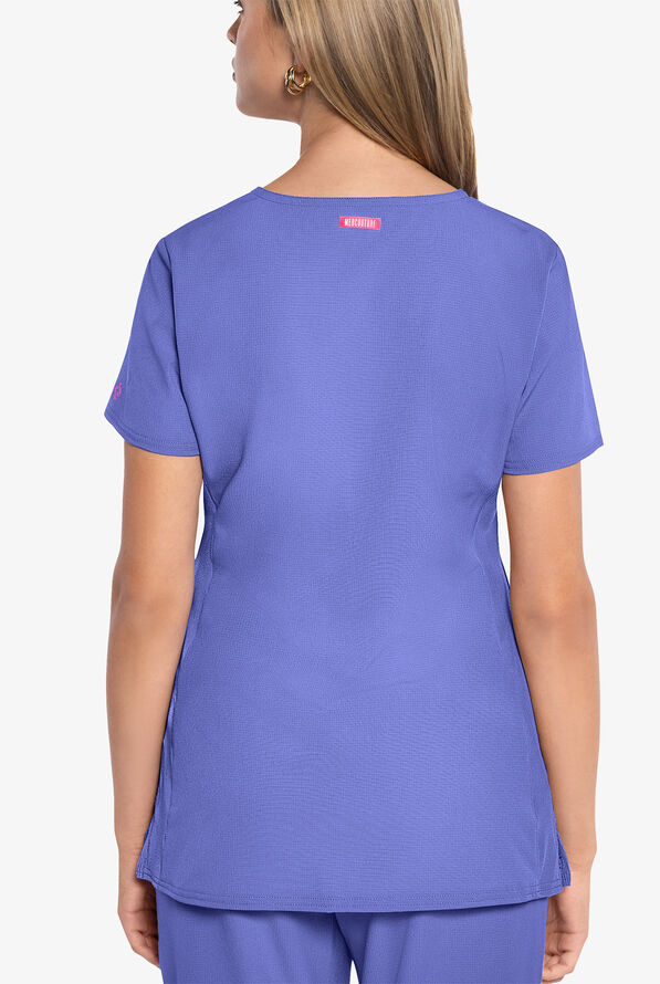 Med Couture Amp Women's 3-Pocket STRETCH V-Neck Scrub Top - Ceil Blue - 3