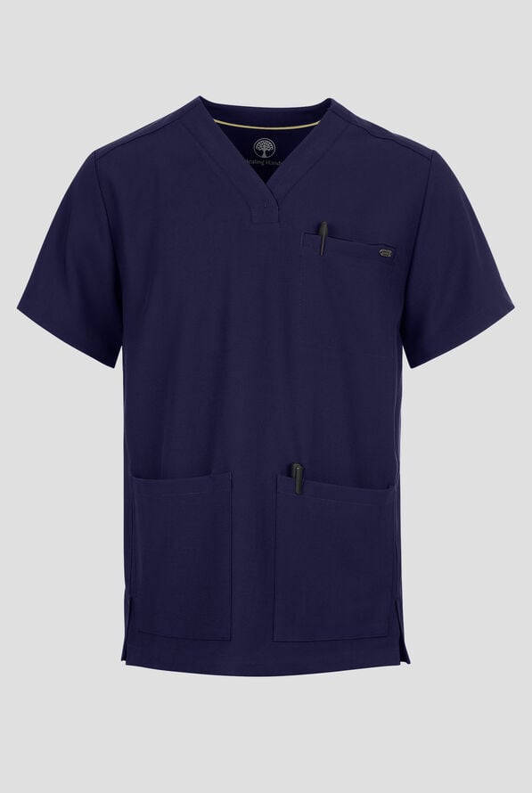 Camisa m&eacute;dica Healing Hands Quest Avery STRETCH con 4 bolsillos y cuello en Y para hombre - Navy - 1
