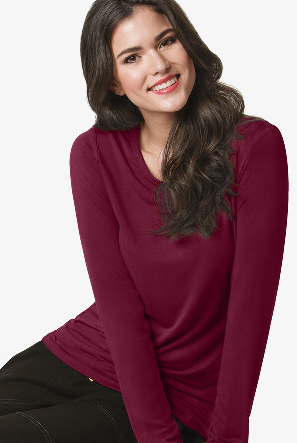 Wink Layers Women's STRETCH Silky Long Sleeve Knit Underscrub - Wine - 3