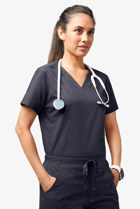 Butter-Soft STRETCH Women's V-Neck Tuck In Top - Heather Charcoal - 2