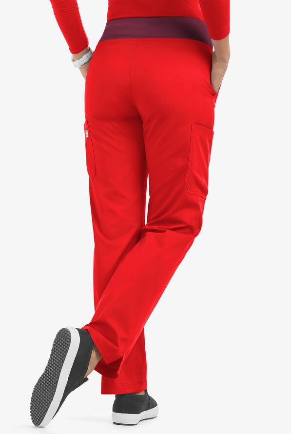 Butter-Soft STRETCH Women's 4-Pocket Knit Waistband Yoga Scrub Pants - Tall - Venetian Red/Wine - 3