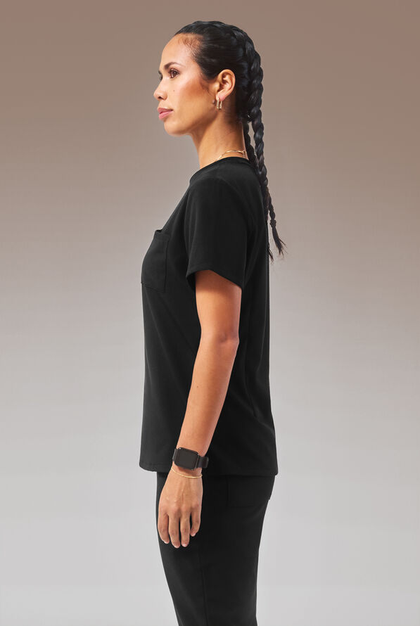 Hypothesis (RED) Base Women's 1-Pocket STRETCH Crew Neck Tuck-In Scrub Top - Jet Black - 6