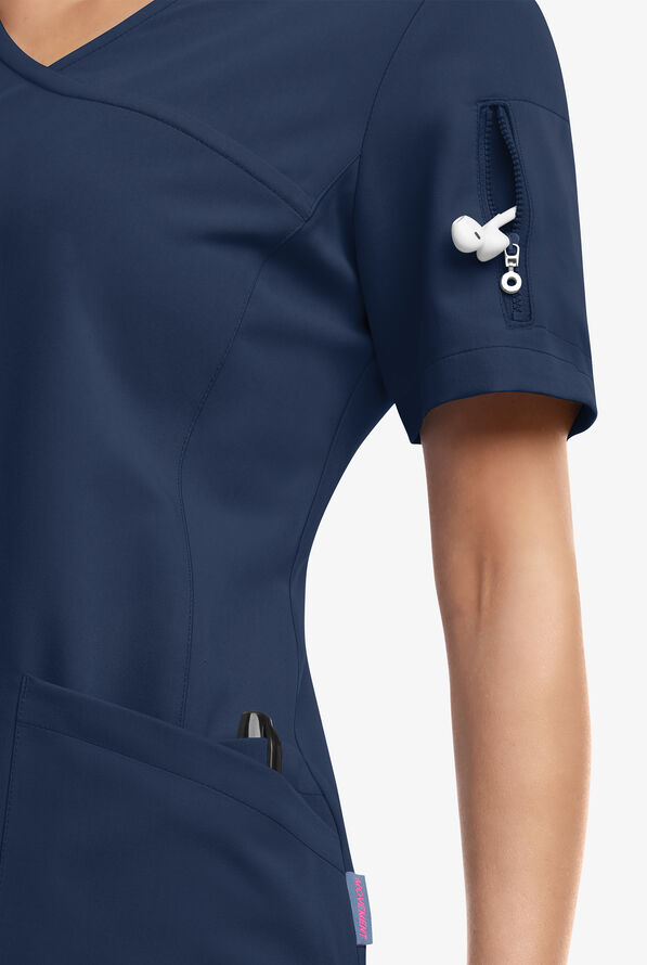 Blusa m&eacute;dica MOVEMENT by Butter-Soft Capella estilo cruzado con 5 bolsillos para mujer - Navy - 4
