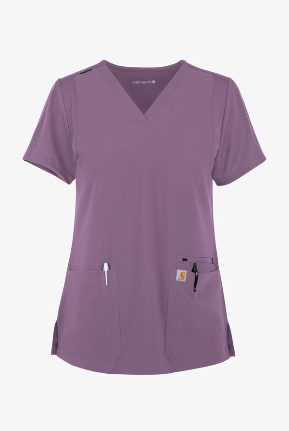 Carhartt Cross-Flex Force Women's 3-Pocket STRETCH Knit Panel Scrub Top - Lavender Mist - 1