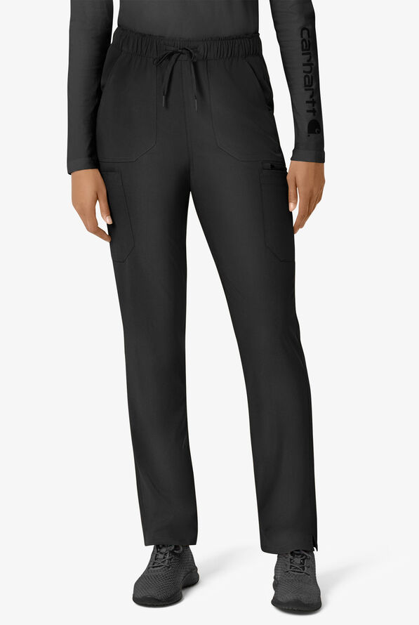 Carhartt Cross-Flex Force Women's 6-Pocket STRETCH Convertible Drawstring Cargo Scrub Pants - Petite - Black - 1
