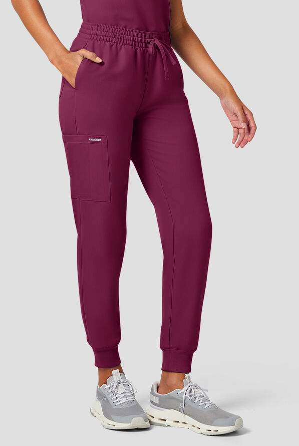 Cherokee Workwear Originals Ultra Women's 5-Pocket Drawstring Jogger Scrub Pants - Wine - 2