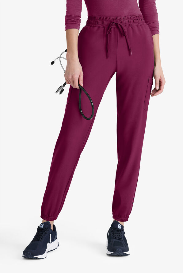 Grey's Anatomy by Barco Evolve STRETCH Terra Women's 6-Pocket Cargo Jogger Scrub Pants - Petite - Wine - 1