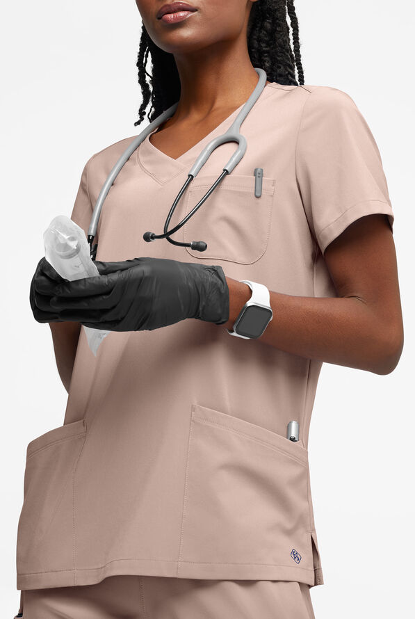 Easy STRETCH Tessa Women's 5-Pocket V-Neck Scrub Top - Mocha Meringue - 2