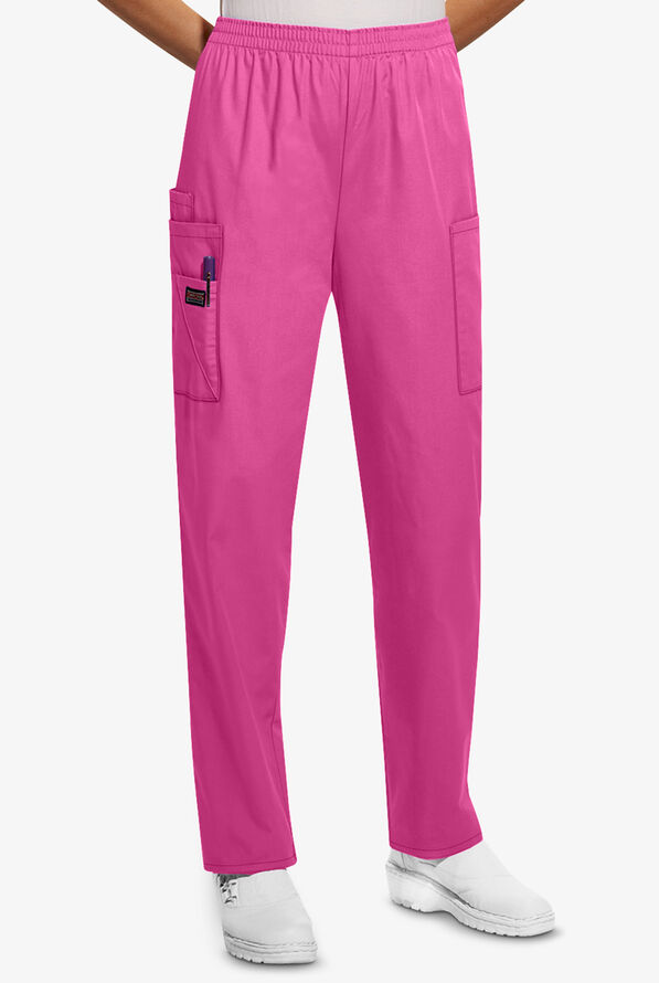 Cherokee Workwear Women's 4-Pocket Elastic Waist Utility Scrub Pants - Tall - Shocking Pink - 1