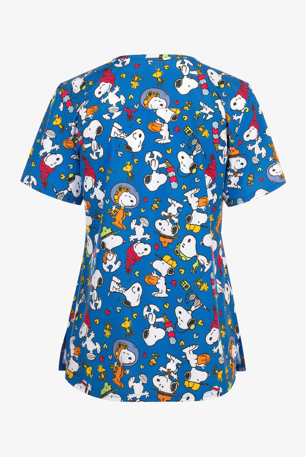 Peanuts Snoopy Sports by Funscrubs Women's 2-Pocket STRETCH V-Neck Print Scrub Top - null - 2