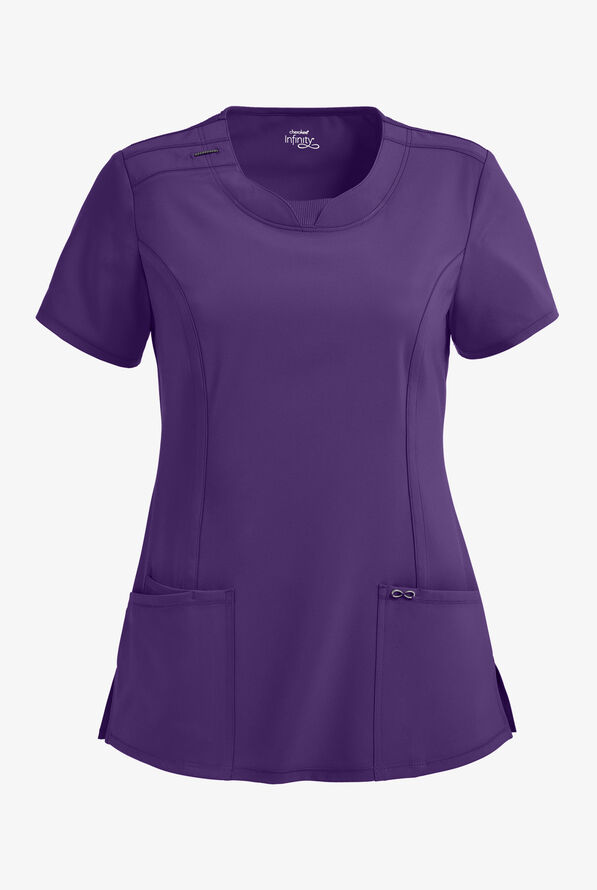 Infinity Women's 3-Pocket STRETCH Round Neck Scrub Top - Grape - 1