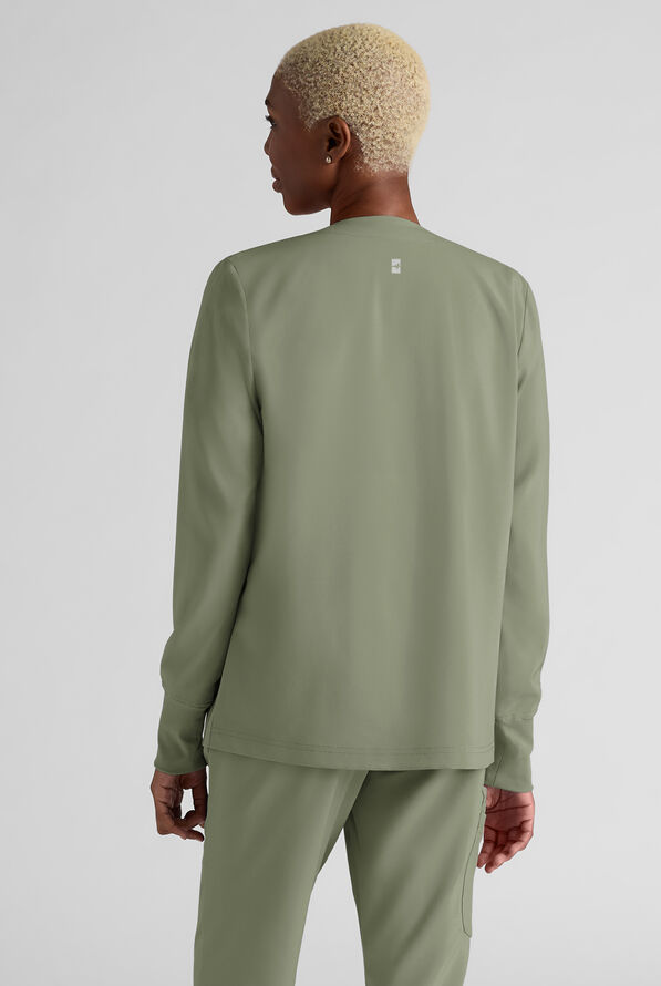 Easy STRETCH Rachel Women's 3-Pocket Snap Front Scrub Jacket - Olive Leaf - 2