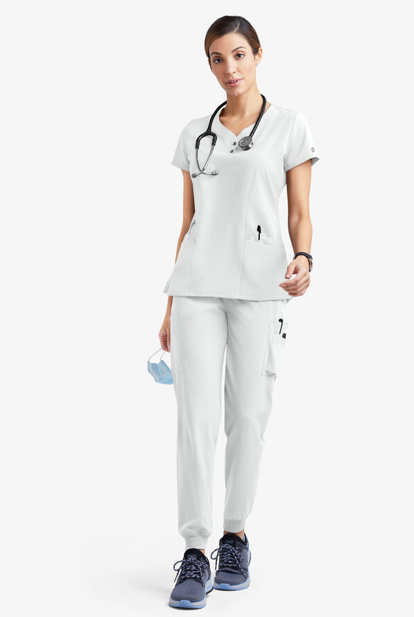 Easy STRETCH Demi Women's 4-Pocket Henley Scrub Top - White - 2