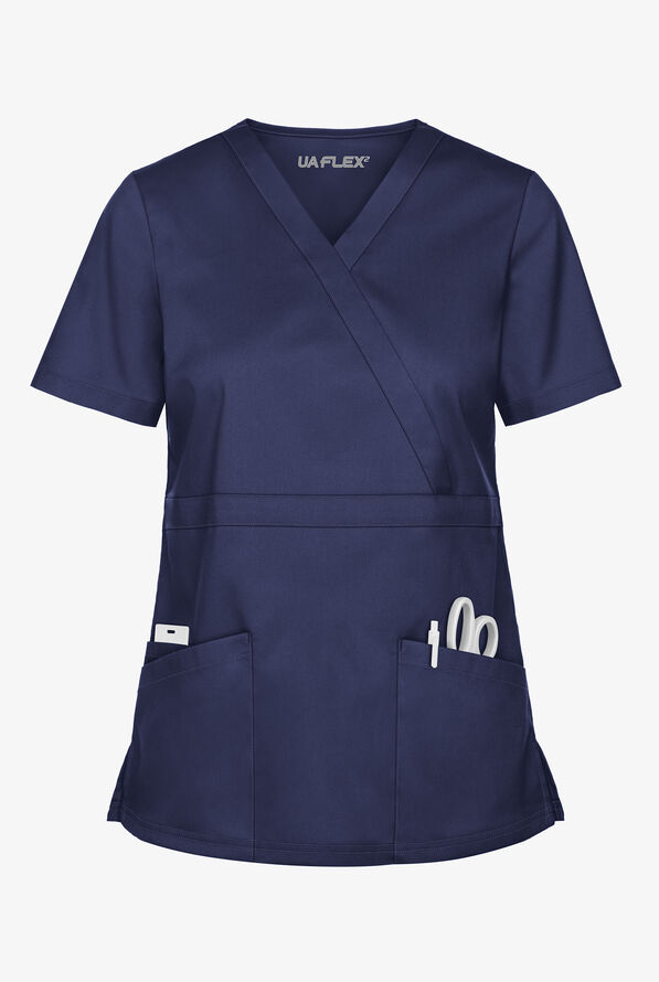 Blusa médica UA Flex2 STRETCH estilo cruzado con 3 bolsillos para mujer - Navy - 1