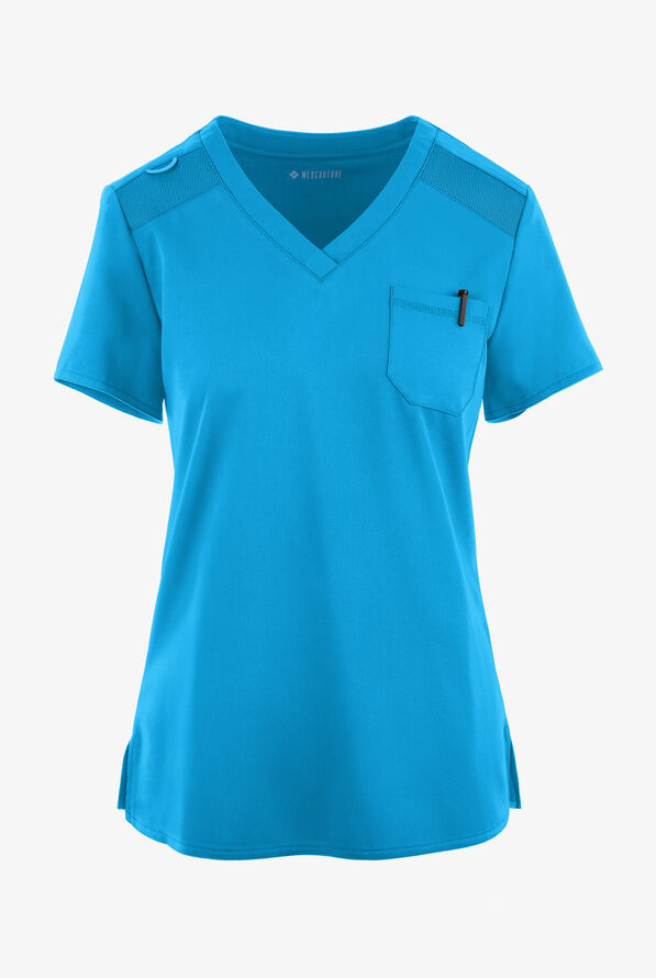 Med Couture Touch Women's 1-Pocket STRETCH Tuck In V-Neck Scrub Top - Mali-Blue Shore - 1