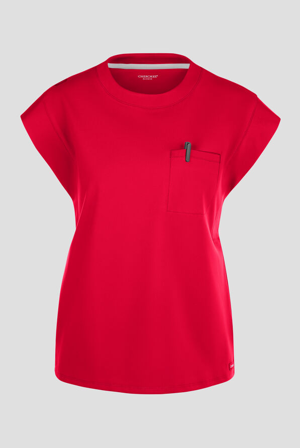 Cherokee Achieve Women's 1-Pocket STRETCH Raglan Sleeve Crew Neck Knit Scrub Top - Red - 1