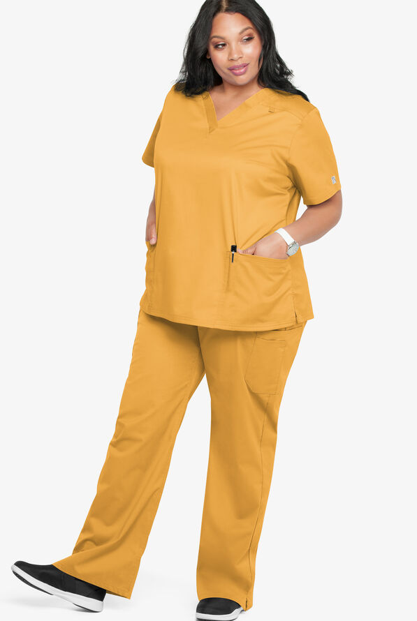 Butter-Soft STRETCH Women's 4-Pocket V-Neck Scrub Top - Apricot Sunset - 5