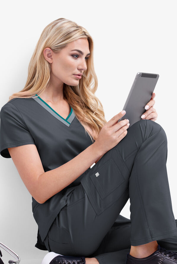 Butter-Soft STRETCH Women's 10-Pocket Active Yoga Scrub Pants - Tall - Pewter - 2