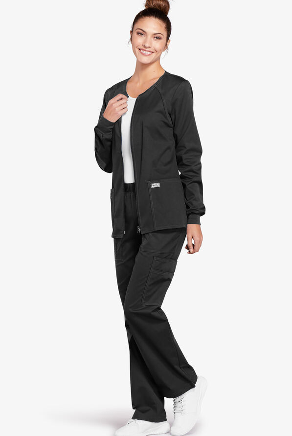 Cherokee Workwear Core STRETCH Women's 3-Pocket Scrub Jacket - Black - 2