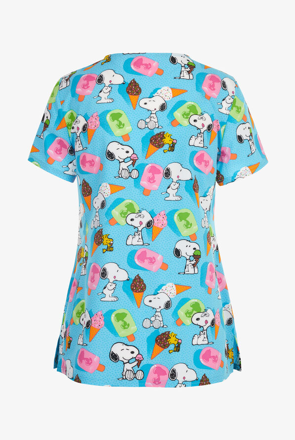 Tooniforms Peanuts Snoopy Sprinkles Women's 3-Pocket STRETCH V-Neck Print Scrub Top - null - 2