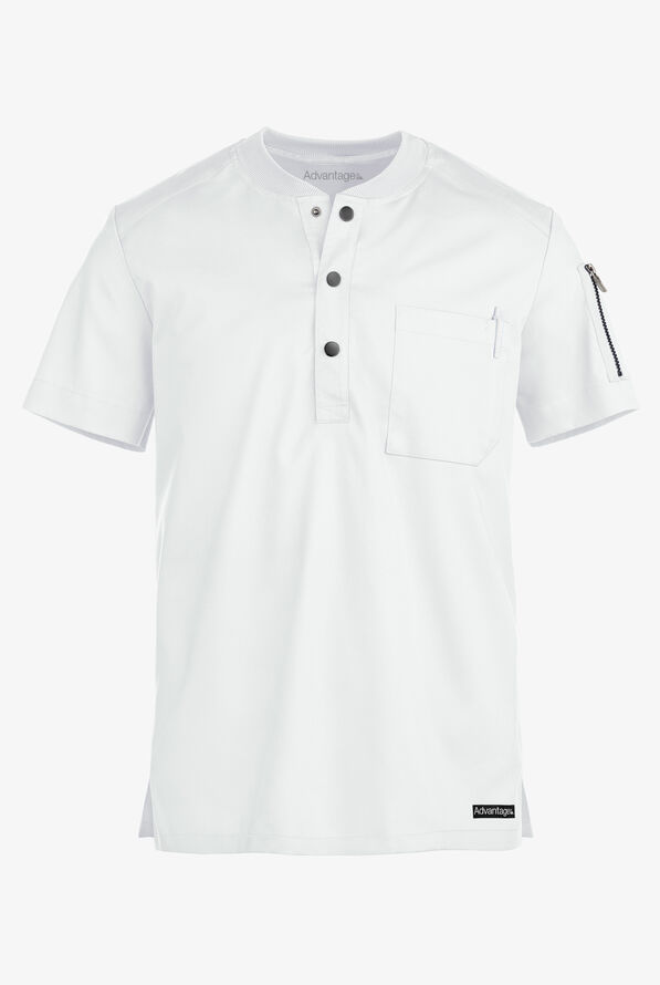 Advantage STRETCH Men's 2-Pocket Short Sleeve Henley Scrub Top - White - 1