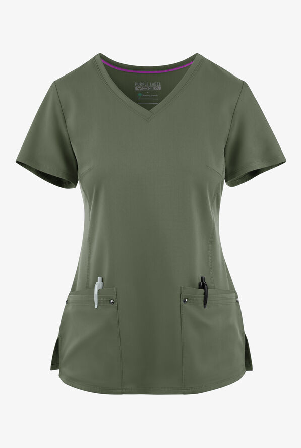 Healing Hands Purple Label Juliet Women's 2-Pocket STRETCH Princess Seam Scrub Top - Olive - 1
