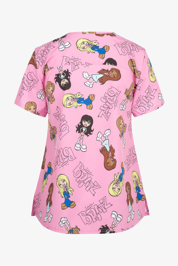 Bratz Girls by Funscrubs Women's 2-Pocket STRETCH V-Neck Print Scrub Top - null - 2