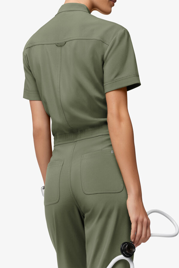 Easy STRETCH Allie Women's 6-Pocket Short Sleeve Jumpsuit - Olive Leaf - 5