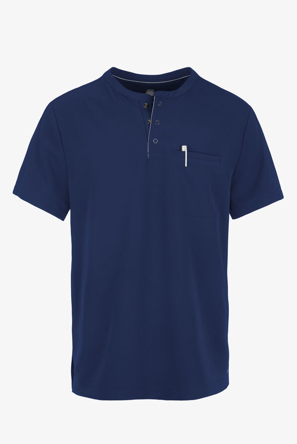 360 by Healing Hands Shane Men's 1-Pocket STRETCH Henley Scrub Top - Navy - 1