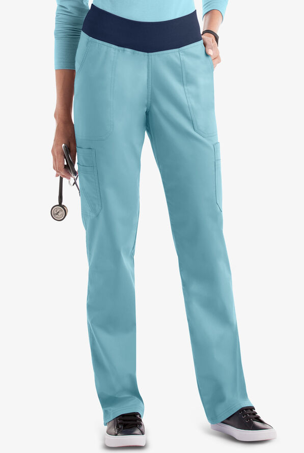 Butter-Soft STRETCH Women's 10-Pocket Active Yoga Scrub Pants - Dew Drop/Navy - 1