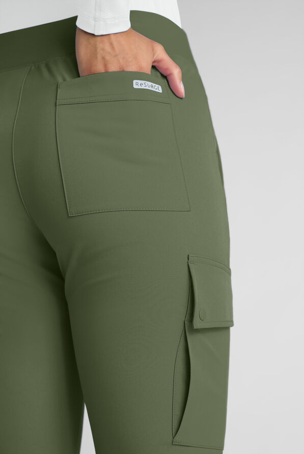 ReSurge Avon Women's 7-Pocket Flare Leg Cargo Scrub Pant - Petite - Light Olive - 3