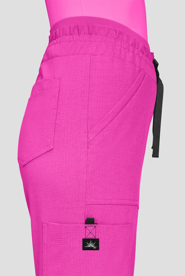 koi Solis Freda Women's 8-Pocket STRETCH Rib-Knit Double Waist Straight Leg Cargo Scrub Pant - Petite - Hibiscus - 3