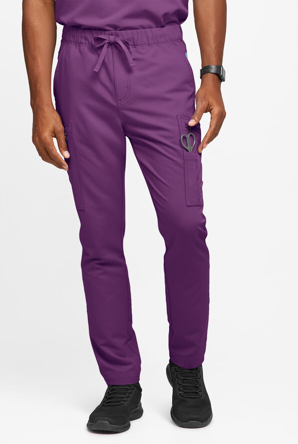 Movement by Butter-Soft Epsilon Men’s Slim 8-Pocket Stretch Cargo Scrub Pants - Eggplant - 1
