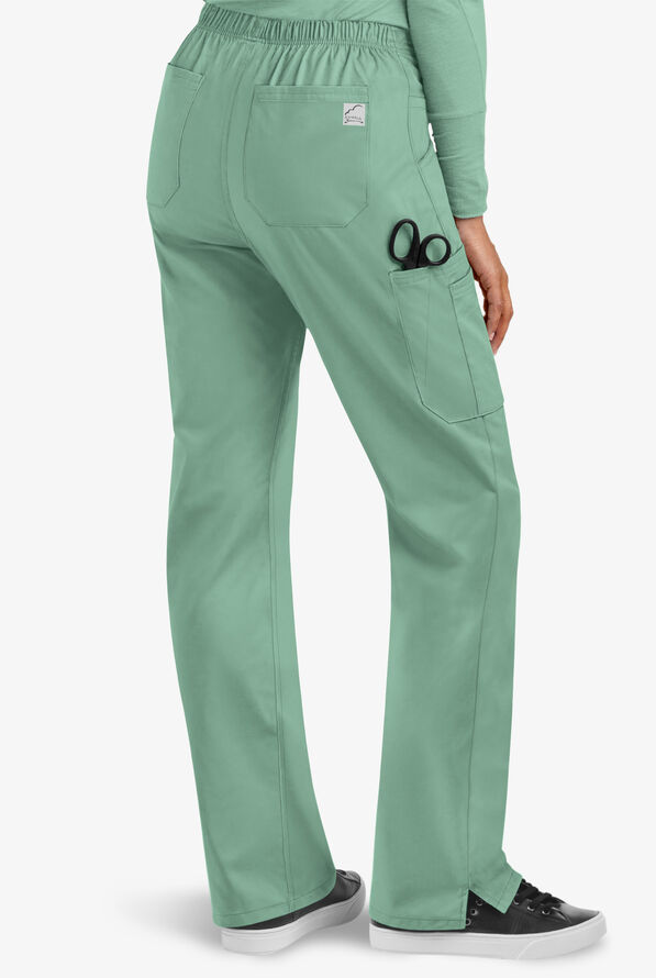 Butter-Soft STRETCH Women's 9-Pocket Drawstring with Back Elastic Scrub Pants - Water Mint - 2