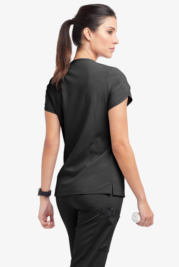 Blusa m&eacute;dica Easy STRETCH Daisy con cuello en V y 4 bolsillos para mujer - Onyx Black - 4