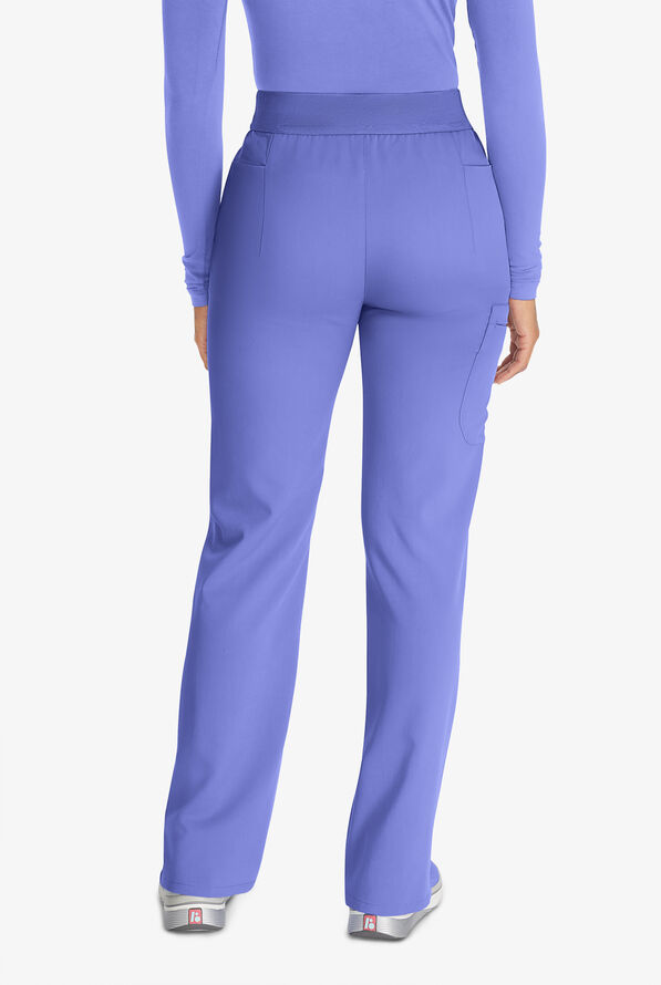 Cherokee Atmos Women's 5-Pocket STRETCH Coolmax Textured Elastic Waistband Cargo Scrub Pants - Ceil Blue - 3