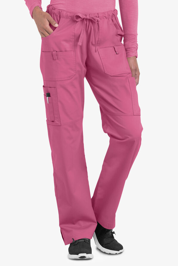 Butter-Soft STRETCH Women's 10-Pocket Drawstring Scrub Pants - Tall - Berry Haze - 1