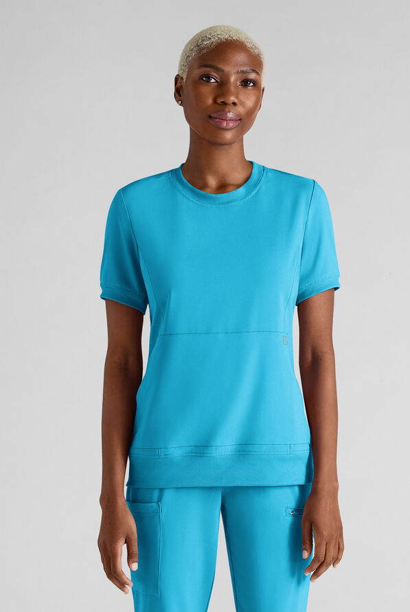 Easy STRETCH Anya Women's 2-Pocket Relaxed Crew Neck Scrub Top - Turquoise - 1